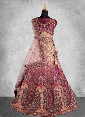 Purple Raw Silk Embroidered A Line Lehenga Choli for Party