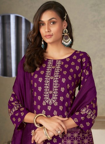 Purple Salwar Suit in Rayon with Embroidered