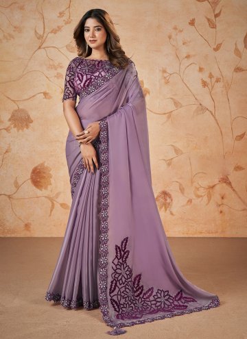 Purple Satin Silk Cord Classic Designer Saree for Party