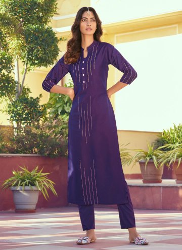Purple Silk Embroidered Party Wear Kurti for Casual