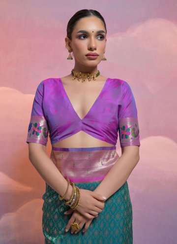 Rama color Meenakari Silk Contemporary Saree