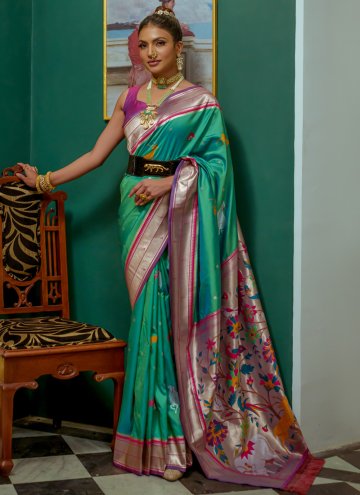 Rama color Silk Trendy Saree with Woven