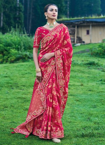 Rani color Embroidered Silk Classic Designer Saree