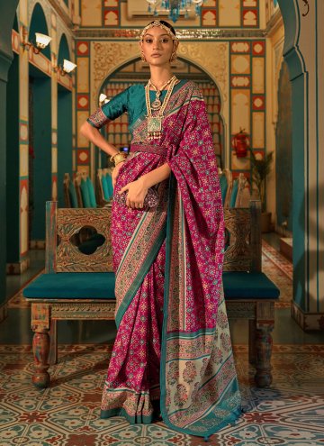 Rani color Patola Silk Contemporary Saree with Woven
