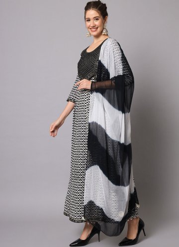 Rayon Salwar Suit in Black and White Enhanced with Embroidered