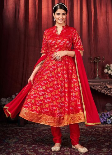 Red Art Silk Woven Trendy Salwar Kameez for Ceremo