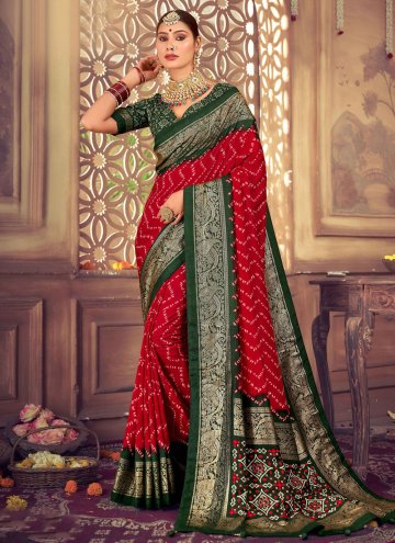 Red Classic Designer Saree in Silk with Abstract P