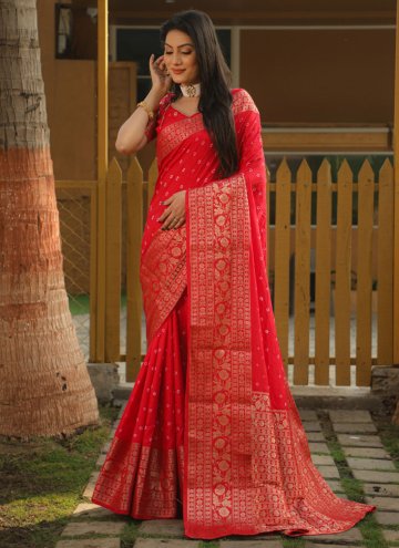 Red color Bandhej Print Silk Bandhani Saree