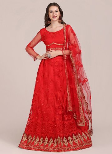Red color Net Designer Lehenga Choli with Embroide