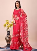 Red color Net Trendy Saree with Embroidered - 3