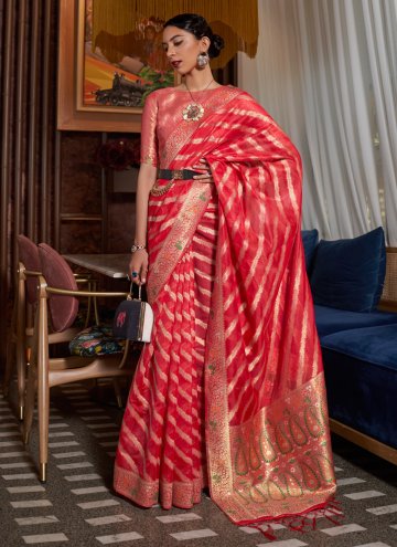 Red color Organza Classic Designer Saree with Wove