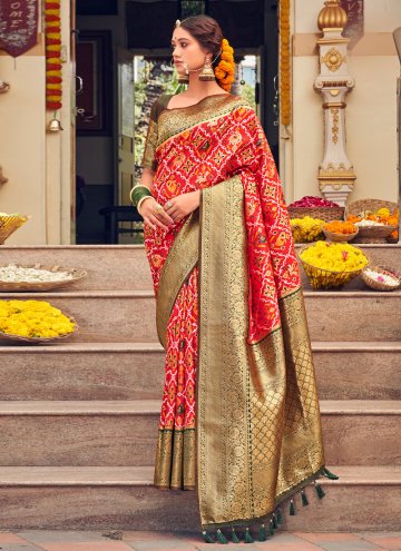 Red color Patola Silk Designer Traditional Saree with Woven