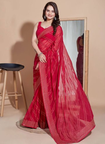 Red color Silk Classic Designer Saree with Embroid