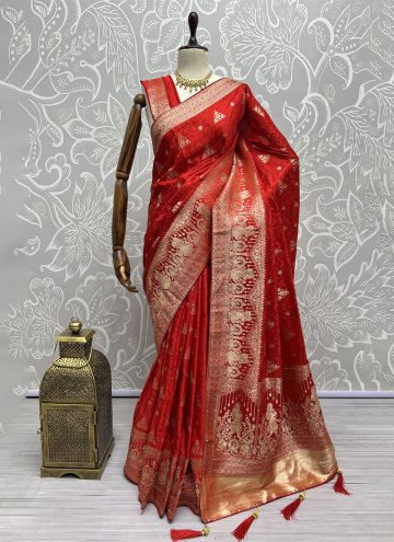 Red color Thread Jacquard Silk Classic Designer Saree