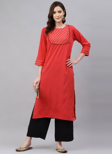 Red Designer Kurti in Rayon with Embroidered