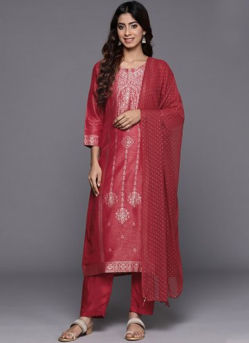 Red Salwar Suit in Silk Blend with Woven