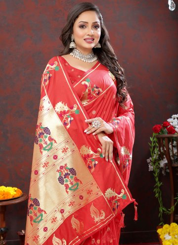 Red Silk Meenakari Contemporary Saree for Ceremonial