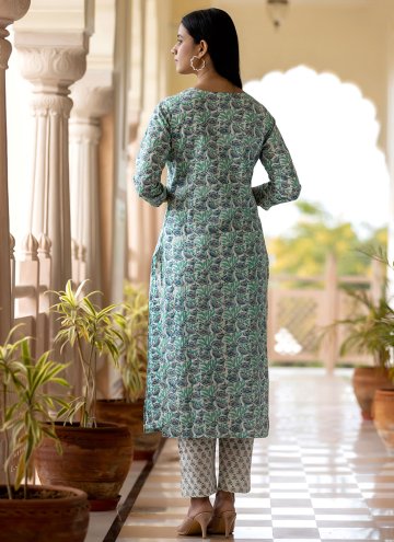 Remarkable Aqua Blue Cotton  Embroidered Trendy Salwar Kameez