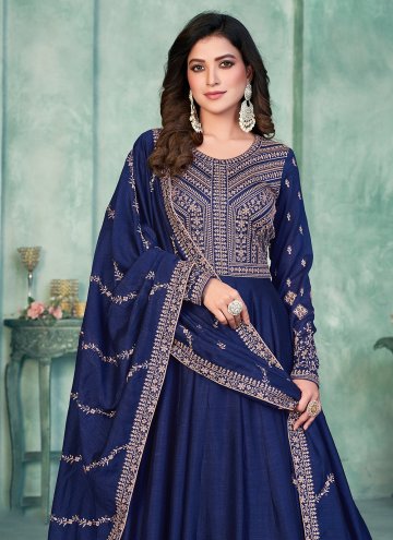 Remarkable Blue Art Silk Embroidered Salwar Suit