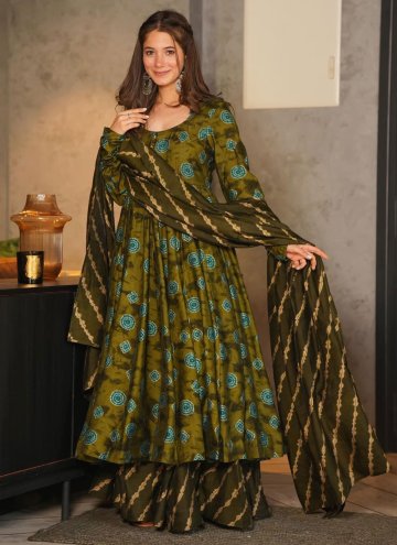 Remarkable Digital Print Muslin Green Salwar Suit