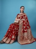 Remarkable Embroidered Banarasi Jacquard Maroon Designer Traditional Saree - 6