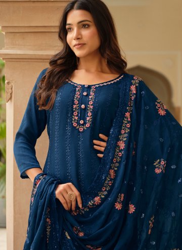 Remarkable Embroidered Chinon Blue Trendy Salwar Suit