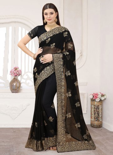 Remarkable Embroidered Silk Black Contemporary Sar