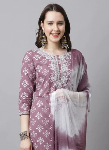 Remarkable Mauve Cotton  Printed Salwar Suit