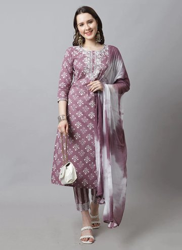 Remarkable Mauve Cotton  Printed Salwar Suit