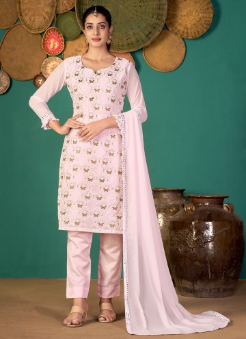Remarkable Pink Faux Georgette Embroidered Pant St