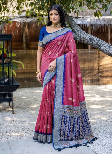 Remarkable Pink Tussar Silk Woven Designer Saree f