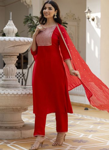 Remarkable Red Rayon Embroidered Designer Salwar K