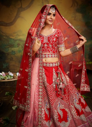 Remarkable Red Silk Embroidered Designer Lehenga Choli for Engagement