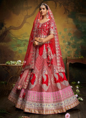 Remarkable Red Silk Embroidered Designer Lehenga Choli for Engagement