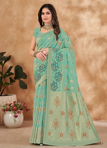 Remarkable Sea Green Silk Embroidered Trendy Saree
