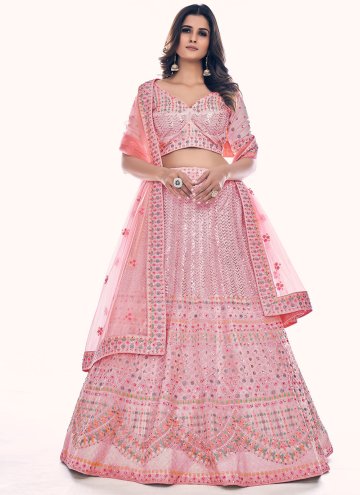 Rose Pink color Net Designer Lehenga Saree with Do
