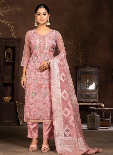Rose Pink color Organza Trendy Salwar Kameez with Embroidered