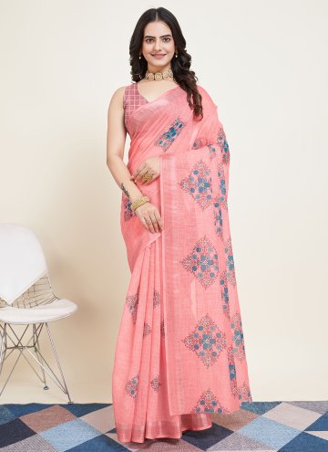 Rose Pink Cotton  Printed Trendy Saree