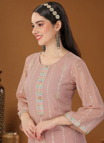 Rose Pink Georgette Embroidered Palazzo Suit for Festival