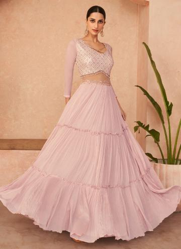 Rose Pink Georgette Embroidered Readymade Designer Gown for Engagement