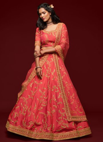 Rose Pink Lehenga Choli in Art Silk with Embroidered