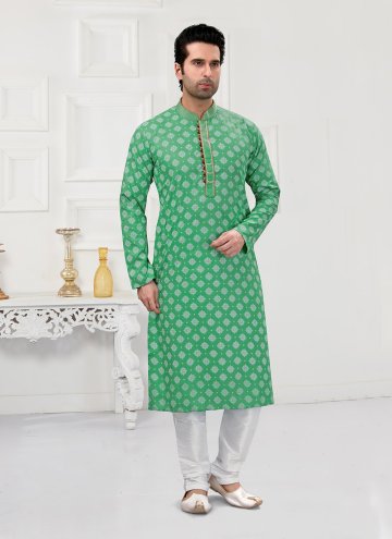 Sea Green color Printed Cotton  Kurta Pyjama