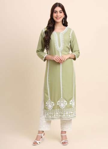 Sea Green color Rayon Casual Kurti with Embroidere