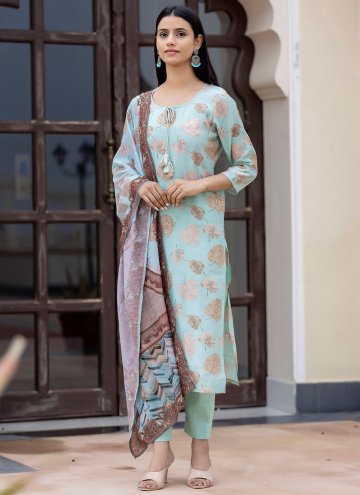 Sea Green color Silk Salwar Suit with Printed