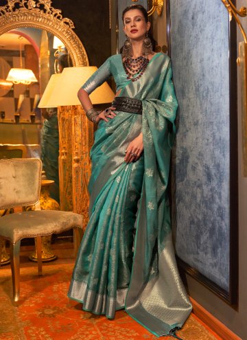 Sea Green Designer Saree in Organza with Woven