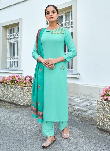 Sea Green Rayon Embroidered Salwar Suit for Festiv