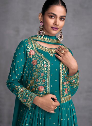 Sea Green Salwar Suit in Georgette with Embroidered