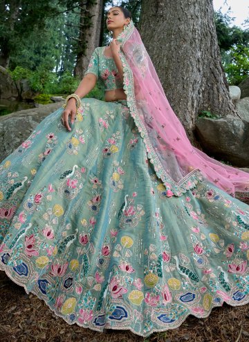 Sea Green Silk Embroidered Designer Lehenga Choli for Engagement