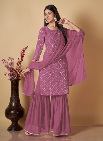 Sequins Work Georgette Pink Salwar Suit