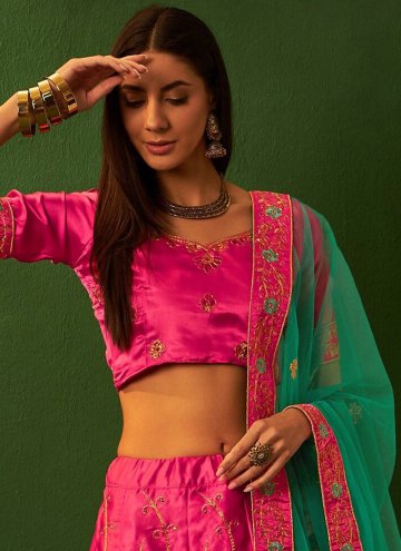 Silk A Line Lehenga Choli in Pink Enhanced with Embroidered